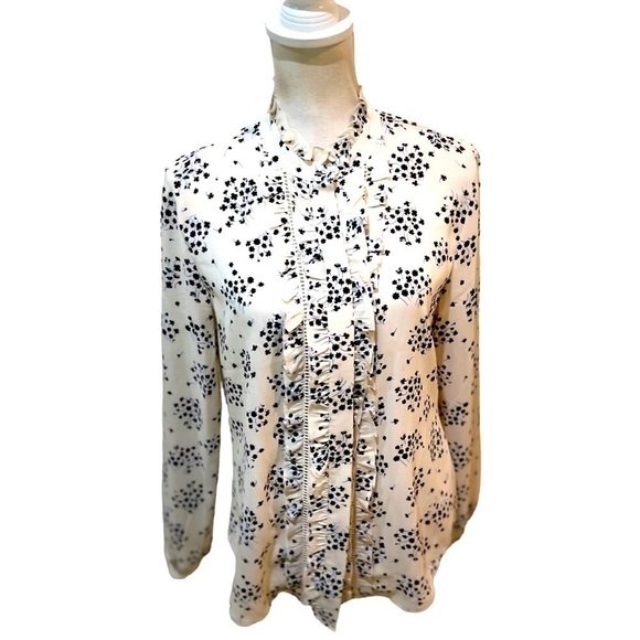 Ann Taylor floral front ruffle trim blouse Victorian feminine romantic medium - Picture 1 of 11